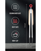 ملقط شواء ستانلس ستيل بمقبض خشبي