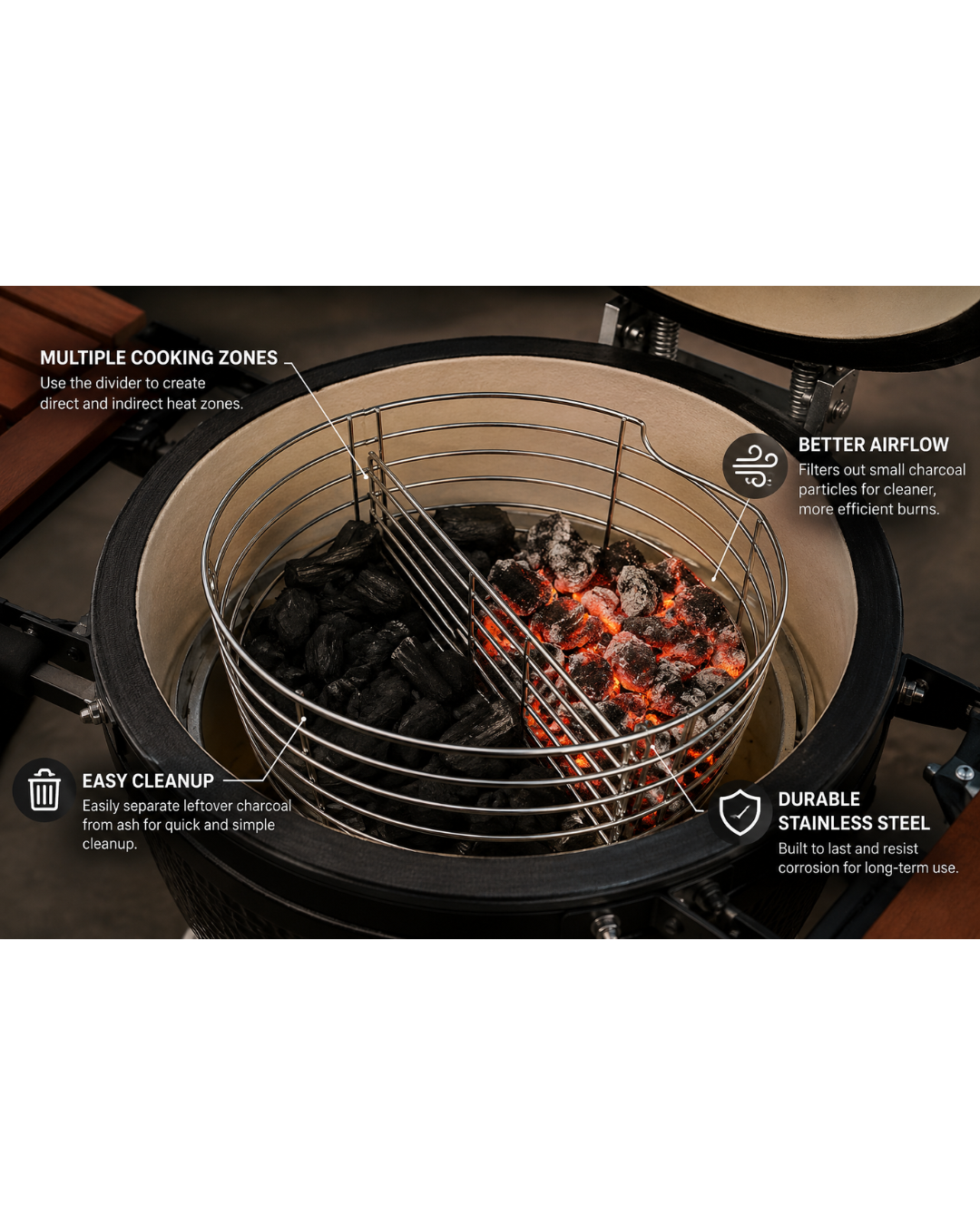 Charcoal Basket with Divider for 26" Kamado